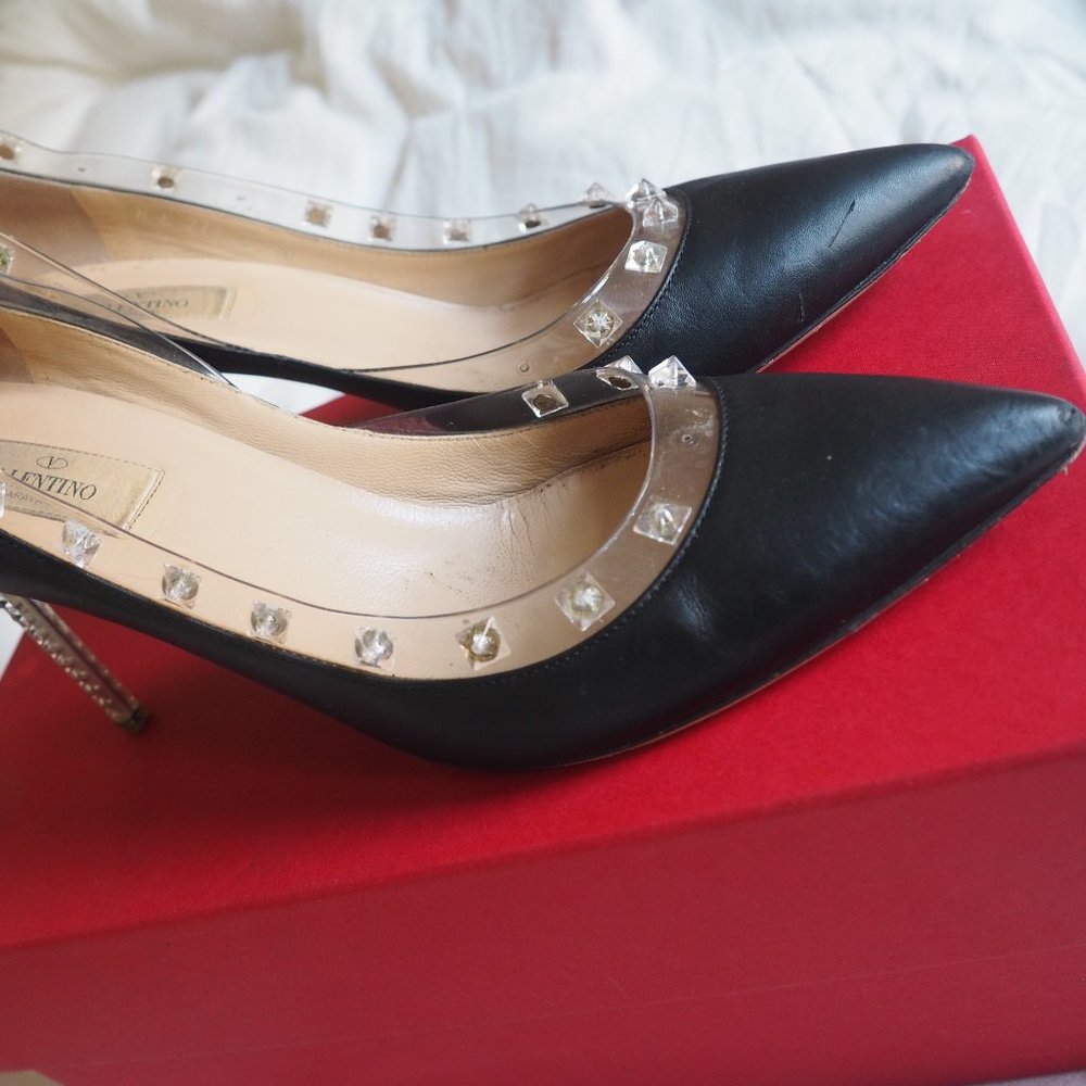Valentino Black and Lucite Rockstud Heels